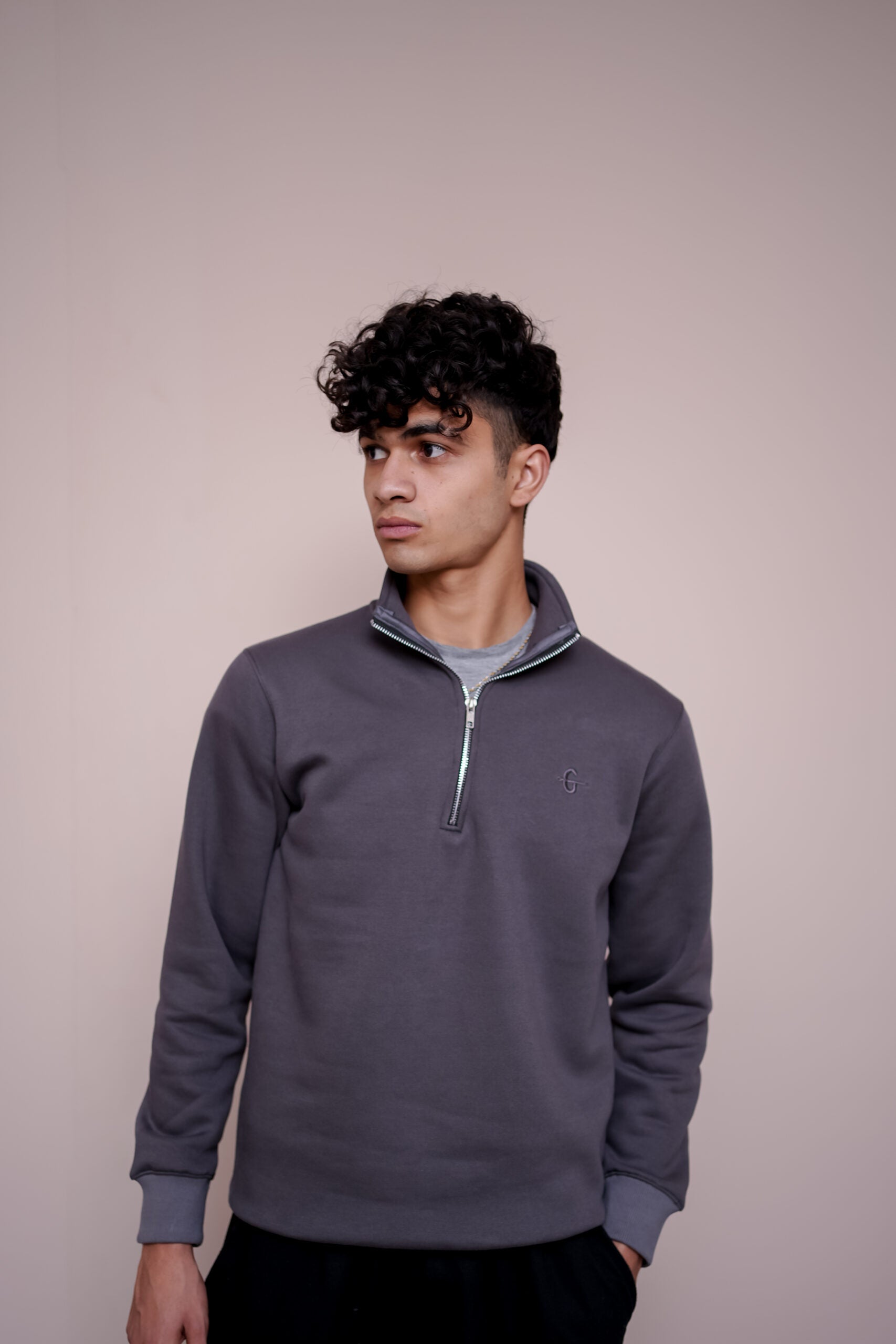 Versatile Unisex Grey Mock Neck Pullover