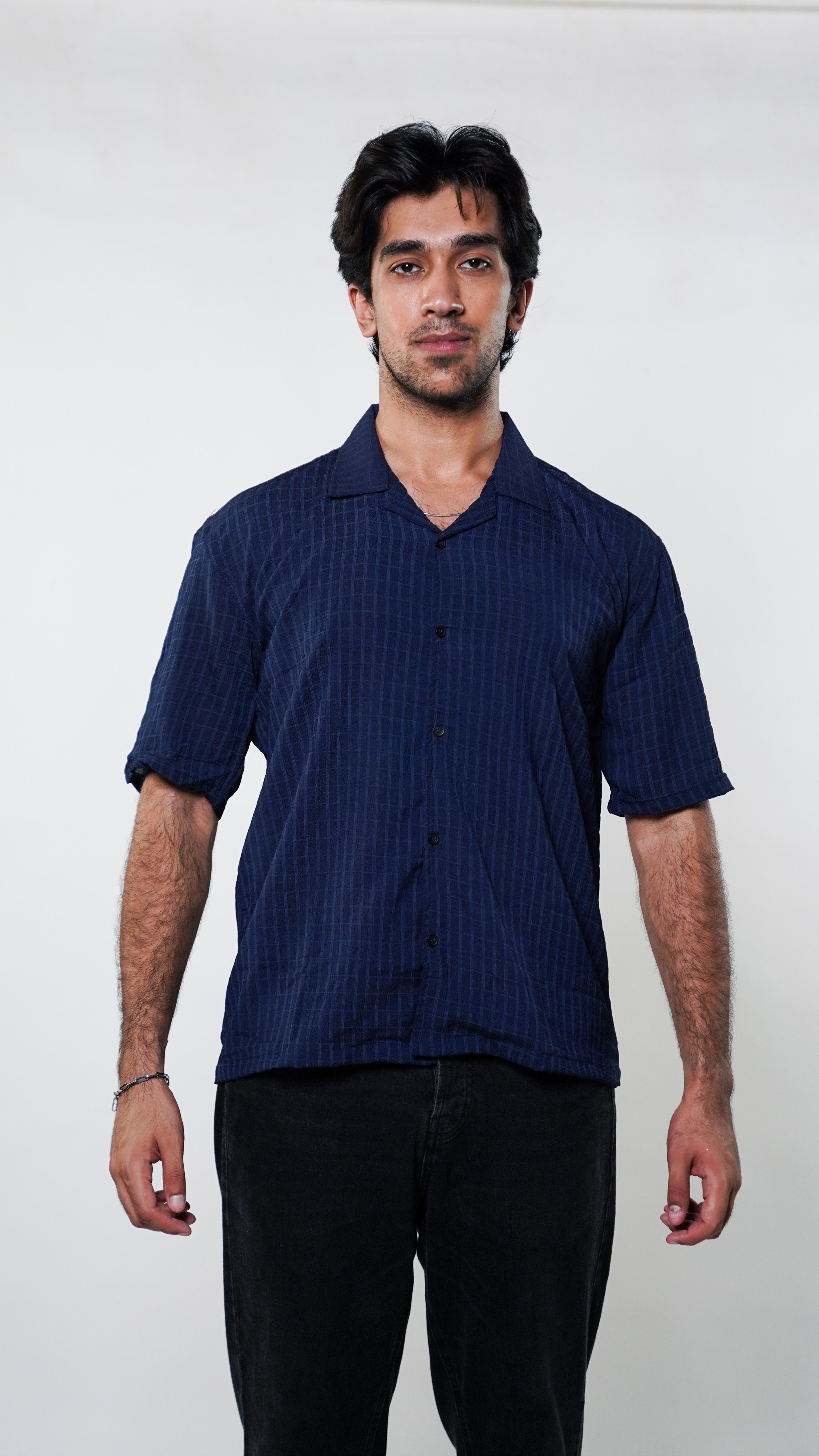 Blue Viscose Cuban Collar