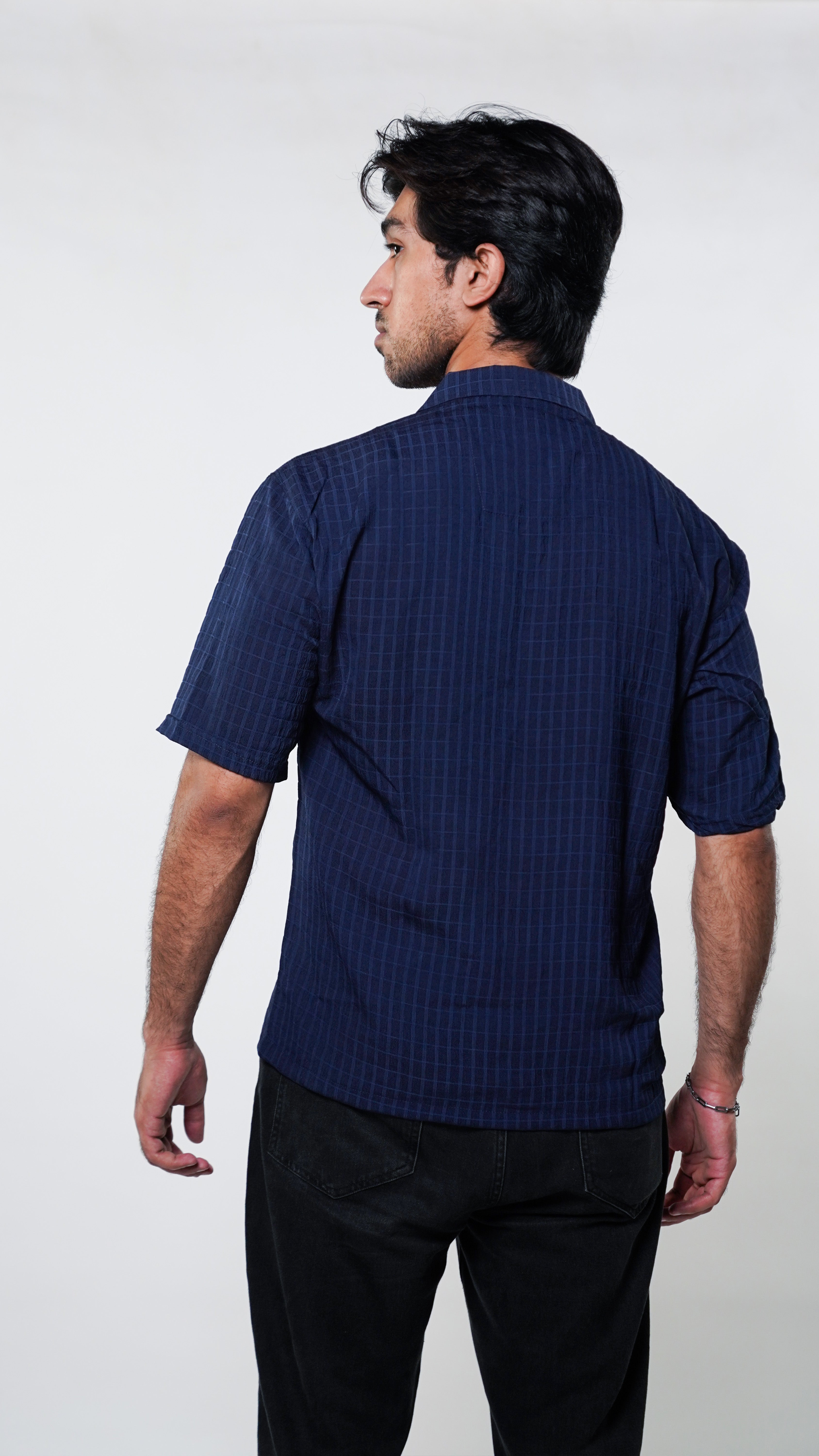 Blue Viscose Cuban Collar