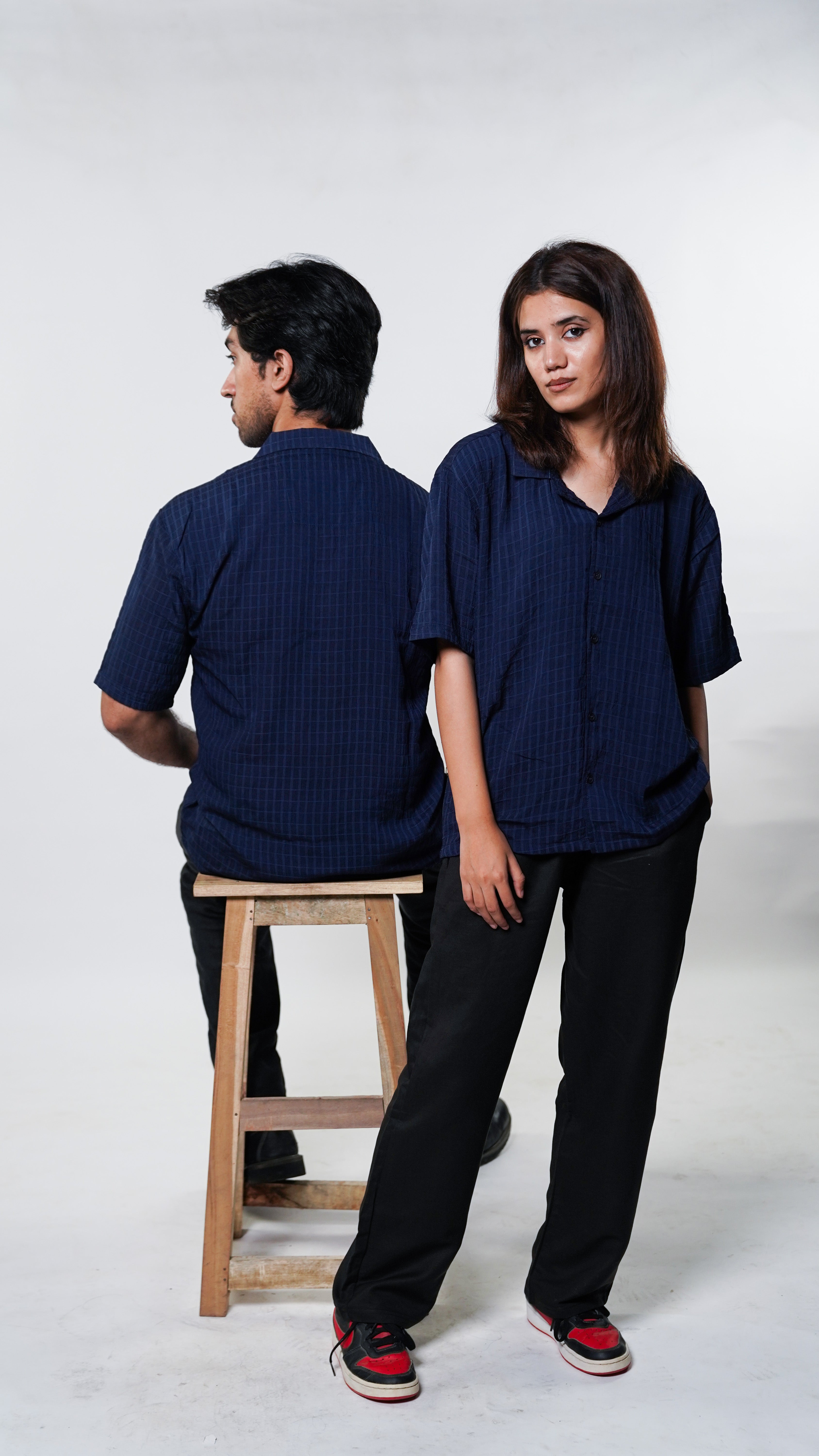 Blue Viscose Cuban Collar